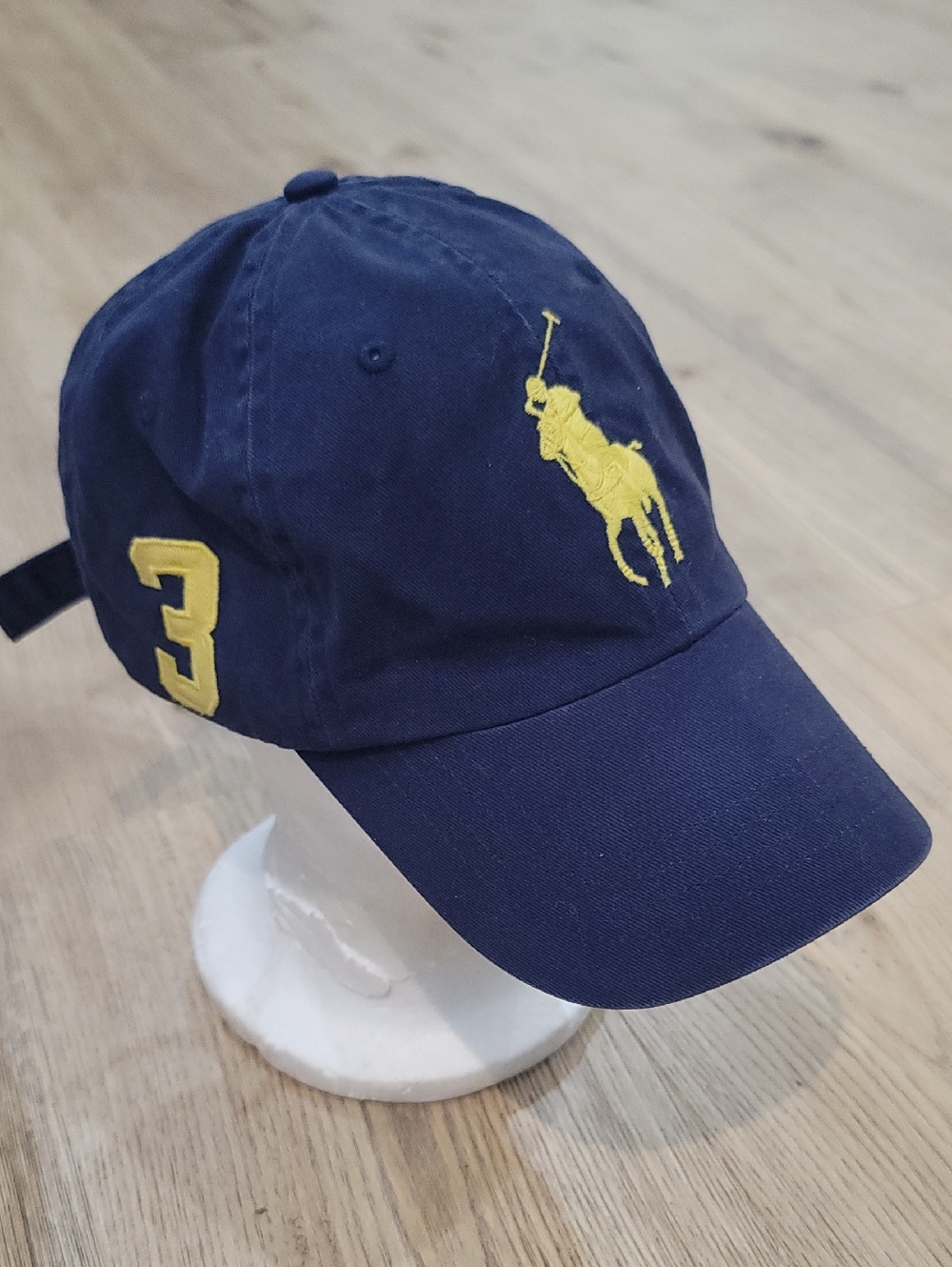 Ralph Lauren Navy Adjustable Baseball Cap Hat with Yellow Polo Logo Large Pony